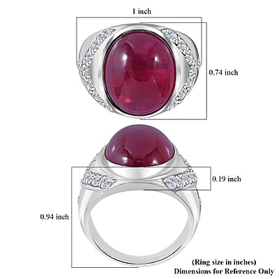 Premium African Ruby (FF) and Moissanite Men's Ring in Platinum Over Sterling Silver (Size 10.0) 22.35 ctw