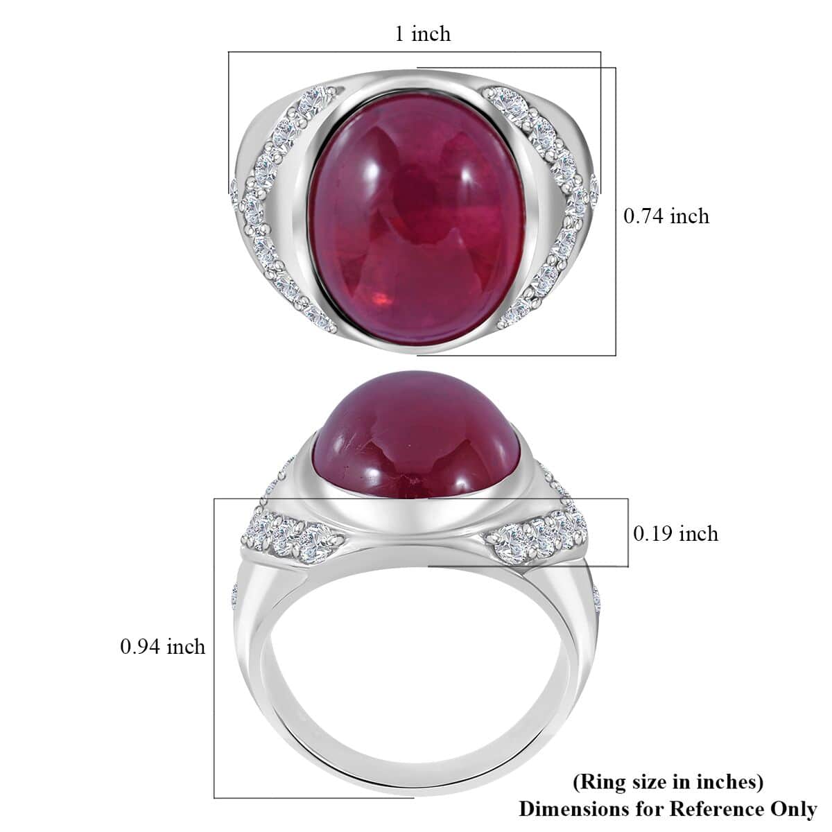 Premium African Ruby (FF) and Moissanite Men's Ring in Platinum Over Sterling Silver (Size 10.0) 22.35 ctw image number 4