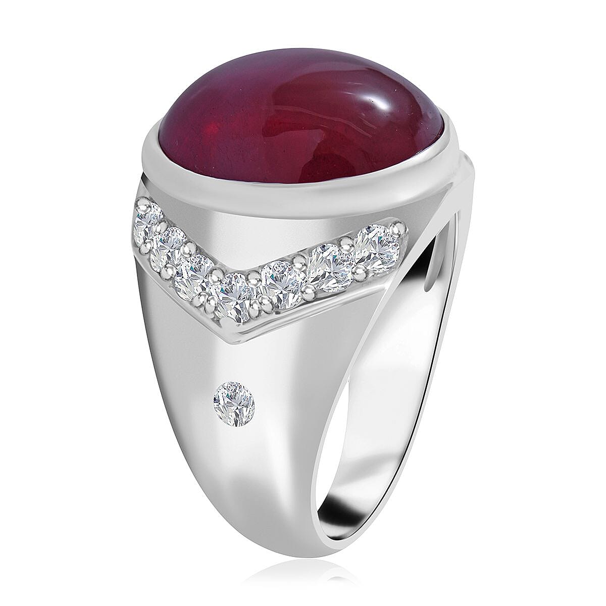 Premium African Ruby (FF) and Moissanite Men's Ring in Platinum Over Sterling Silver (Size 13.0) 22.35 ctw image number 2