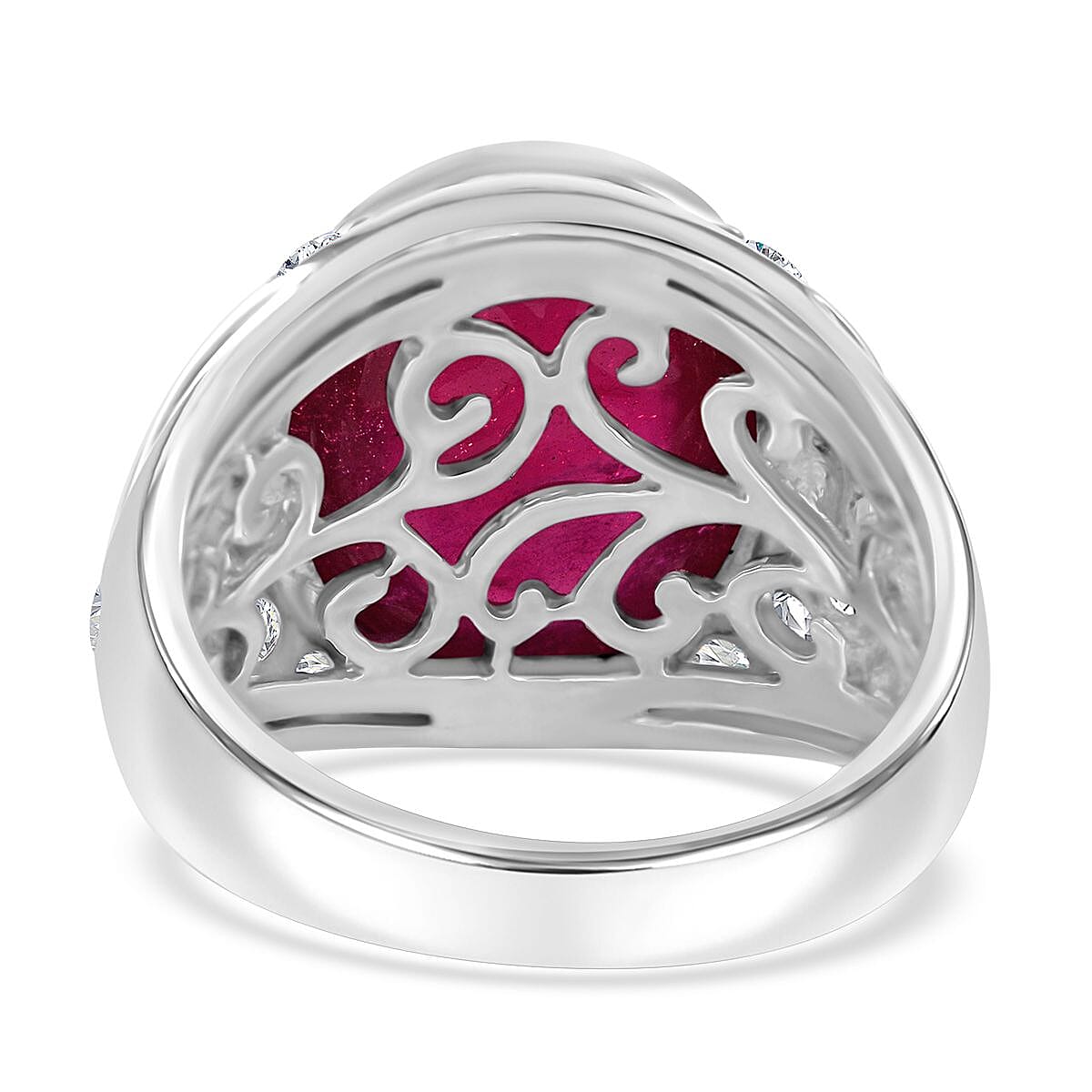 Premium African Ruby (FF) and Moissanite Men's Ring in Platinum Over Sterling Silver (Size 13.0) 22.35 ctw image number 3
