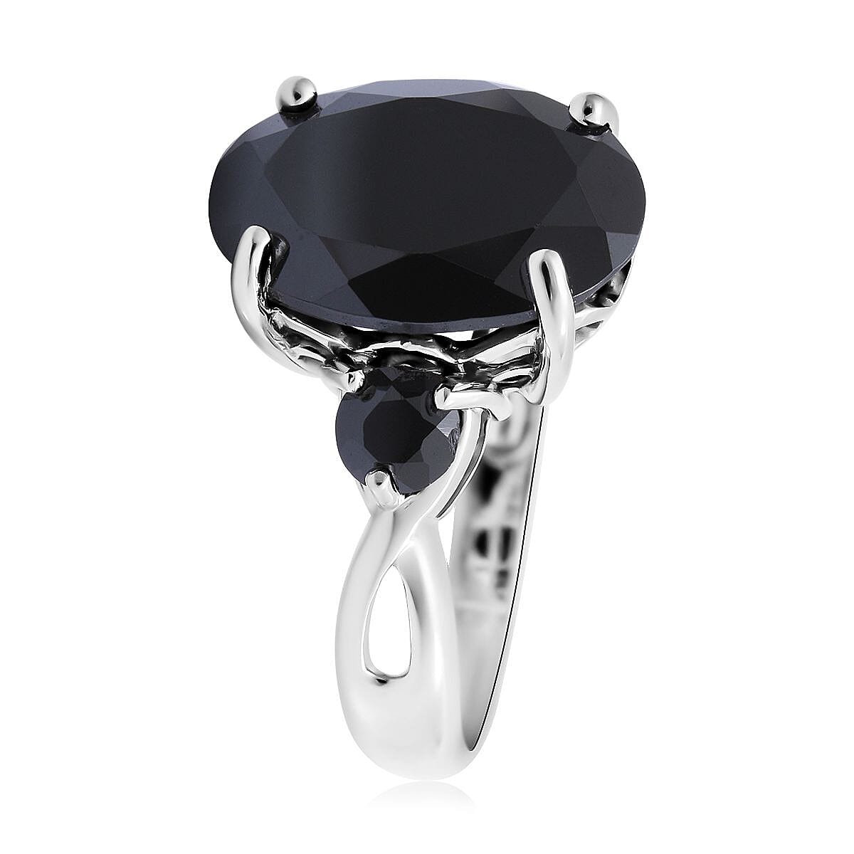 Thai Black Spinel Ring in Platinum Over Sterling Silver (Size 7.0) 8.40 ctw image number 2