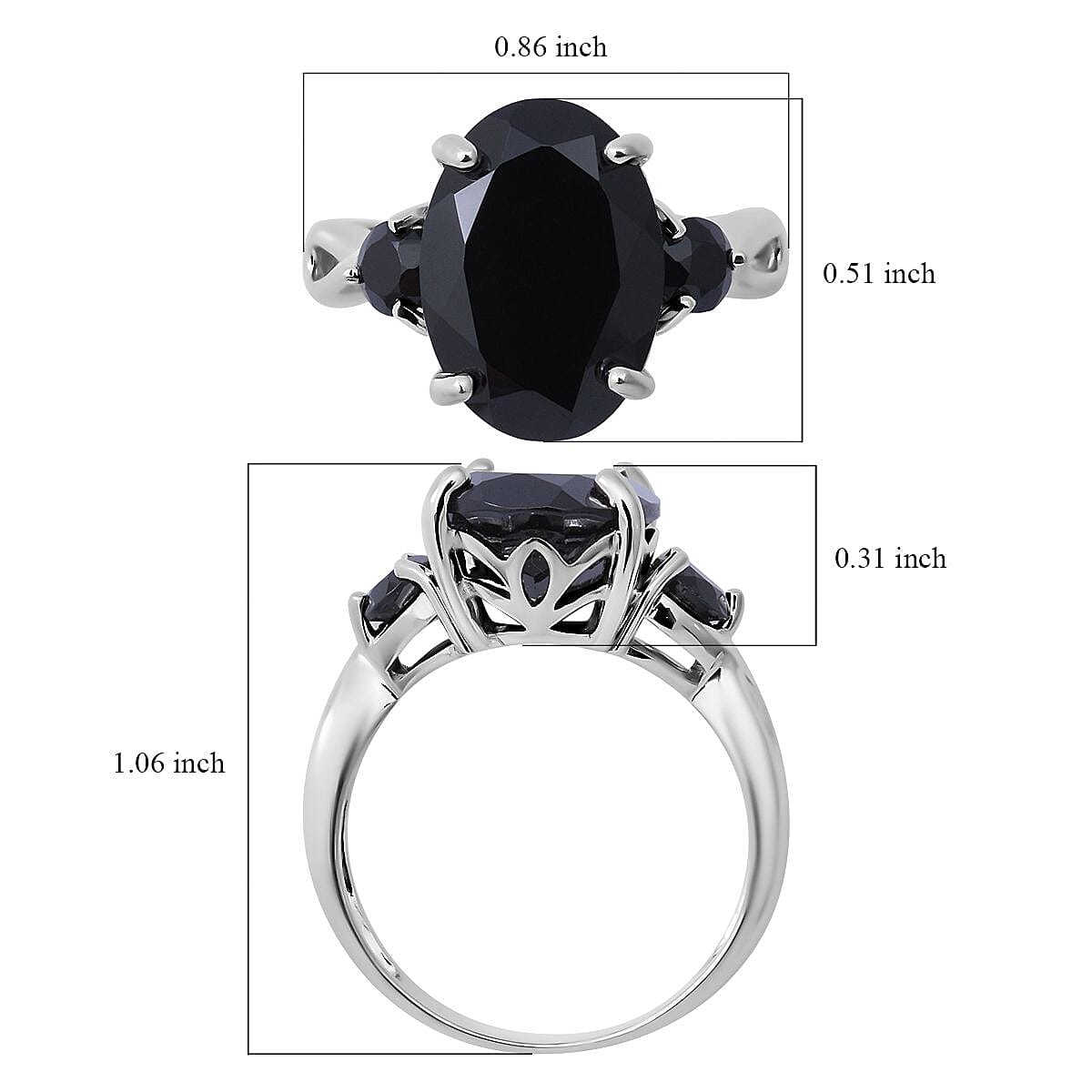 Thai Black Spinel Ring in Platinum Over Sterling Silver (Size 7.0) 8.40 ctw image number 4