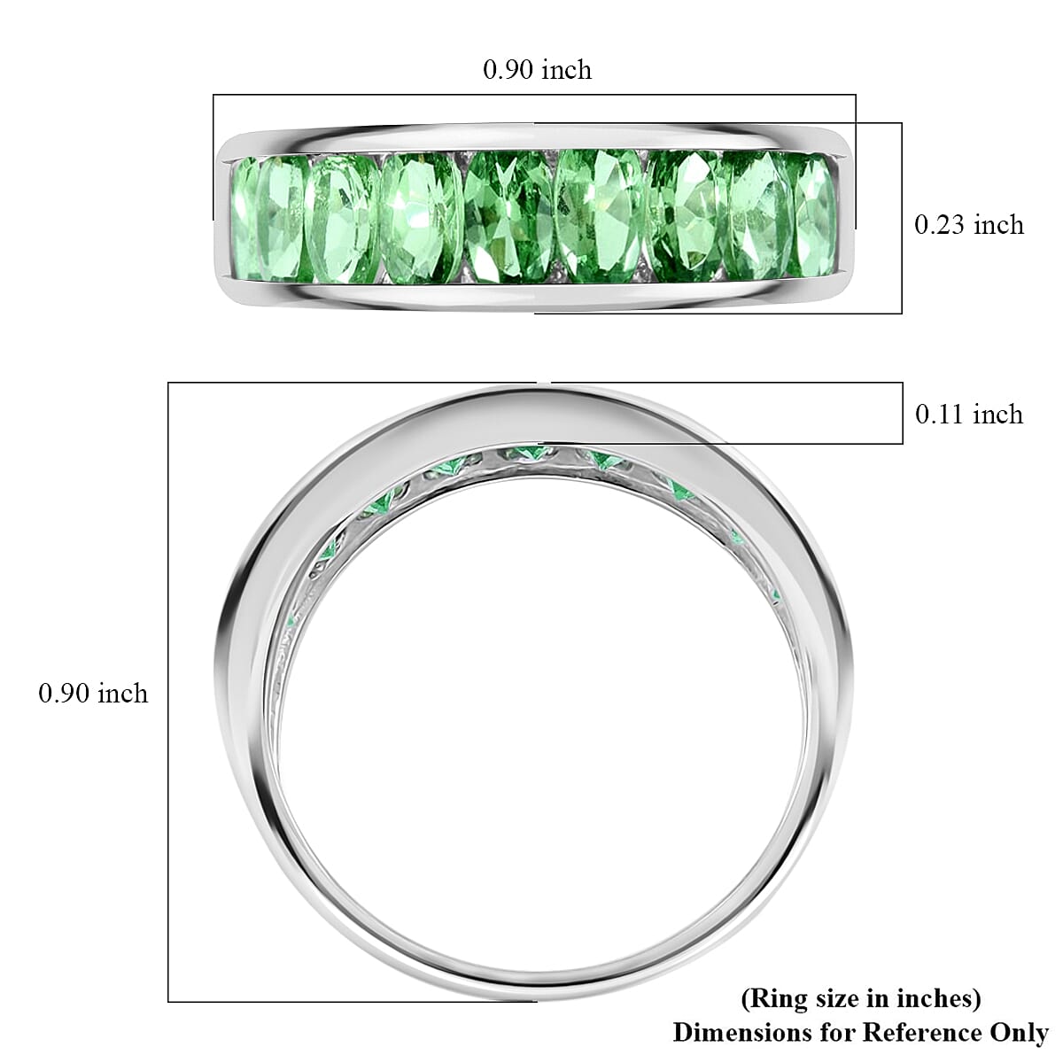 Premium Tsavorite Garnet Ring, Half Eternity Band Ring,Tsavorite Garnet Half Band Ring, Platinum Over Sterling Silver Ring 2.25 ctw image number 4