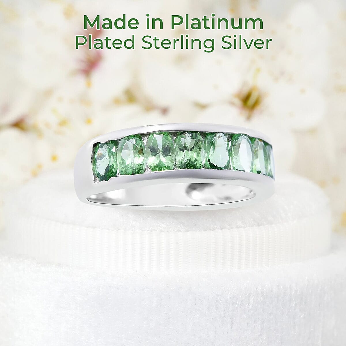 Premium Tsavorite Garnet Ring, Half Eternity Band Ring,Tsavorite Garnet Half Band Ring, Platinum Over Sterling Silver Ring 2.25 ctw image number 1