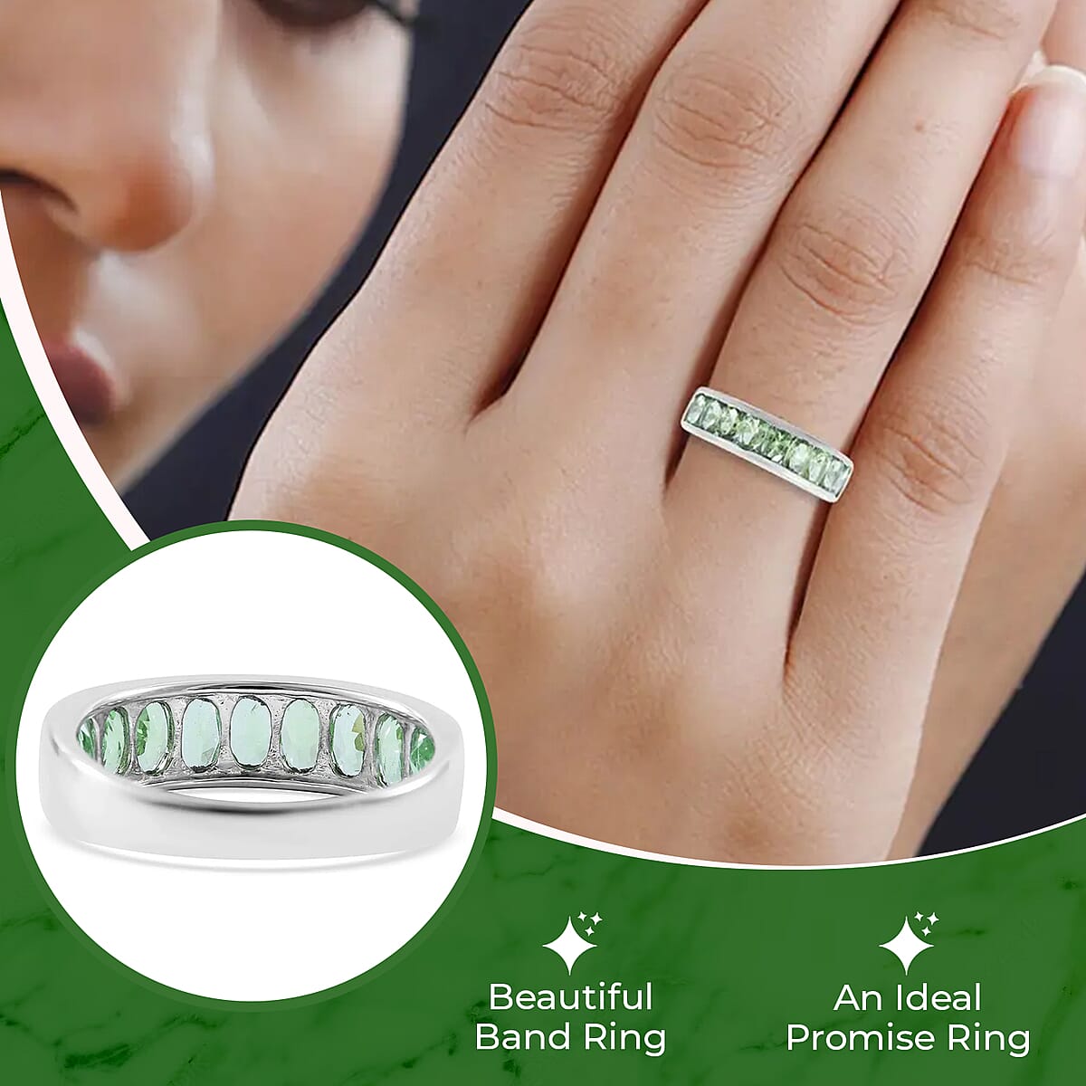 Premium Tsavorite Garnet Ring, Half Eternity Band Ring,Tsavorite Garnet Half Band Ring, Platinum Over Sterling Silver Ring 2.25 ctw image number 2