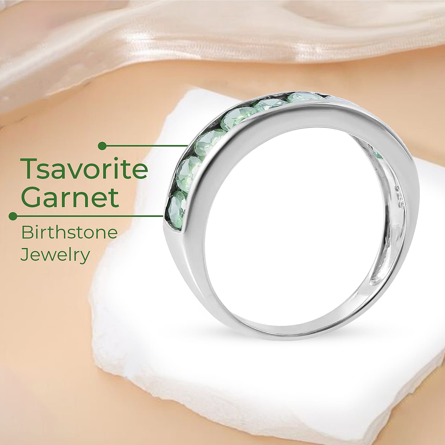 Premium Tsavorite Garnet 2.25 ctw Half Eternity Band Ring in Platinum Over Sterling Silver (Size 5.0)