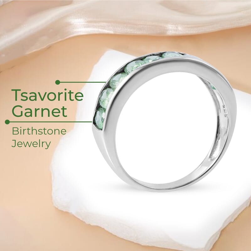 Premium Tsavorite Garnet 2.25 ctw Half Eternity Band Ring in Platinum Over Sterling Silver (Size 5.0)