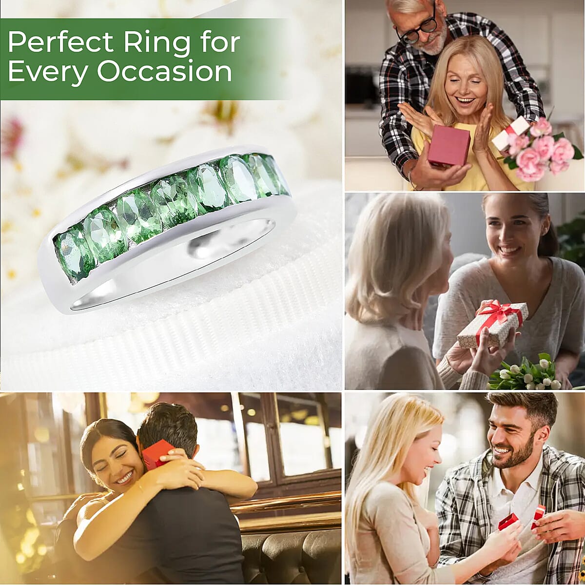 Premium Tsavorite Garnet Ring, Half Eternity Band Ring,Tsavorite Garnet Half Band Ring, Platinum Over Sterling Silver Ring 2.25 ctw image number 4