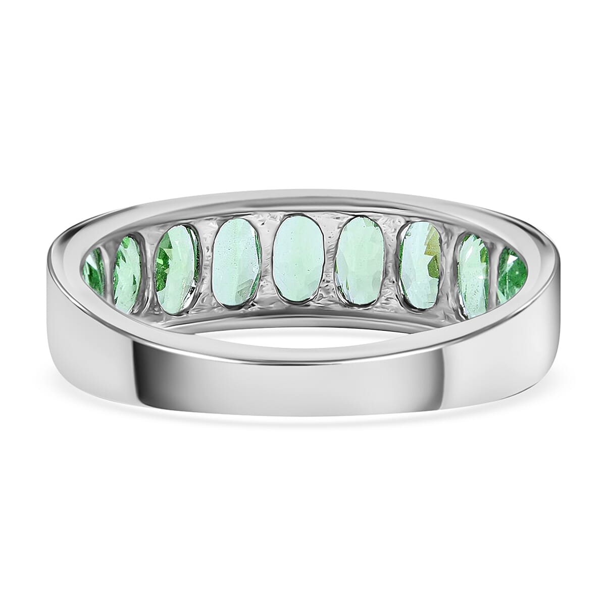 Premium Tsavorite Garnet 2.25 ctw Ring, Half Eternity Band Ring,Tsavorite Garnet Half Band Ring, Platinum Over Sterling Silver Ring (Size 6.00) image number 3