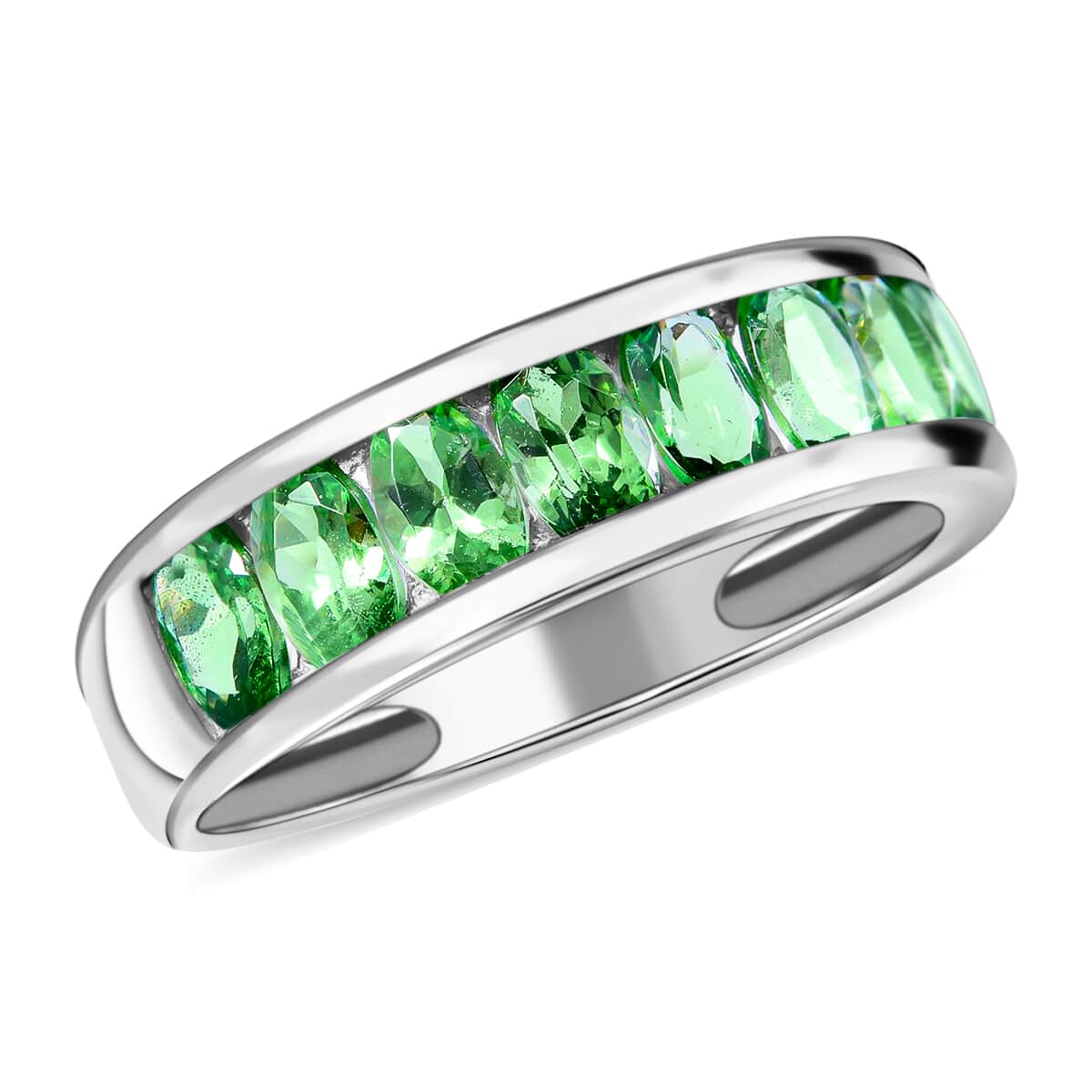 Premium Tsavorite Garnet Ring, Half Eternity Band Ring,Tsavorite Garnet Half Band Ring, Platinum Over Sterling Silver Ring 2.25 ctw image number 0