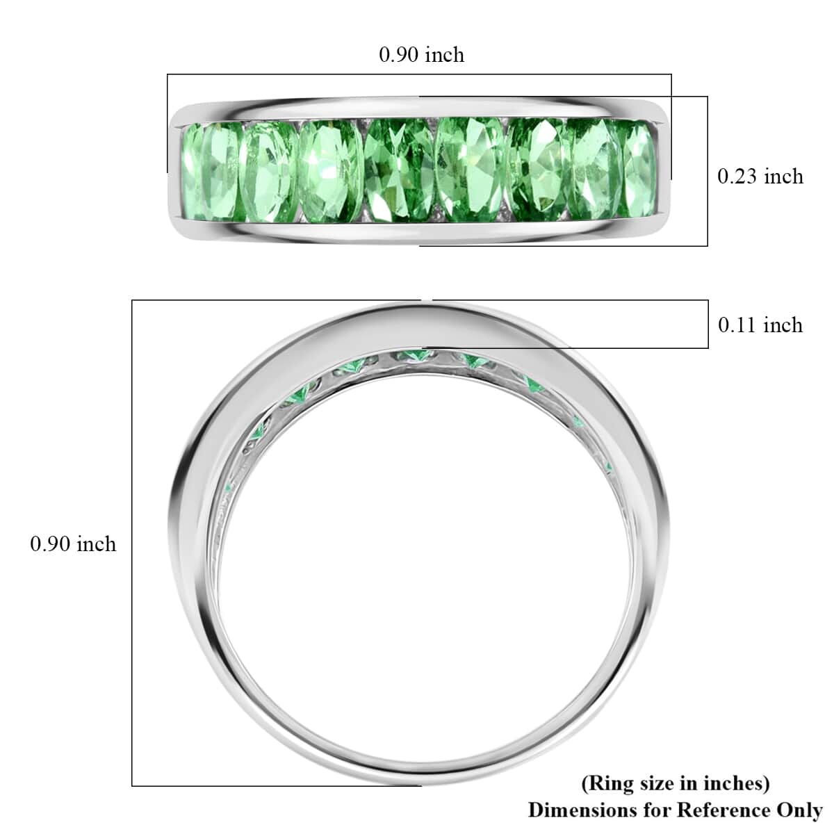 Premium Tsavorite Garnet Ring, Half Eternity Band Ring,Tsavorite Garnet Half Band Ring, Platinum Over Sterling Silver Ring 2.25 ctw image number 4