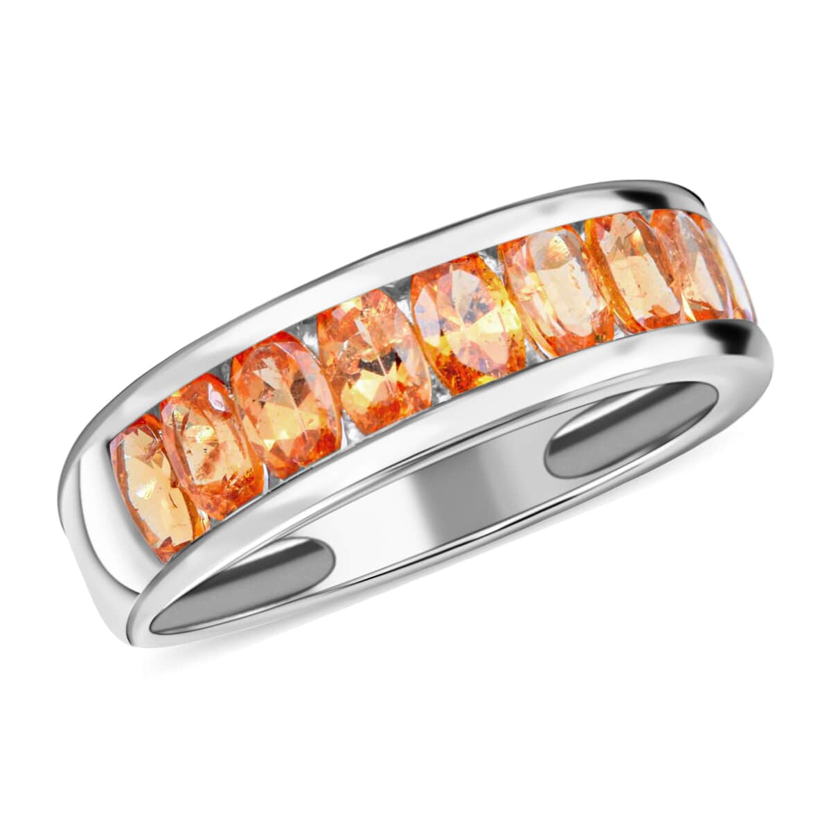 Premium Viceroy Spessartine Garnet Ring, Half Eternity Band Ring, Spessartine Garnet Half Band Ring, Platinum Over Sterling Silver Ring 2.85 ctw image number 0