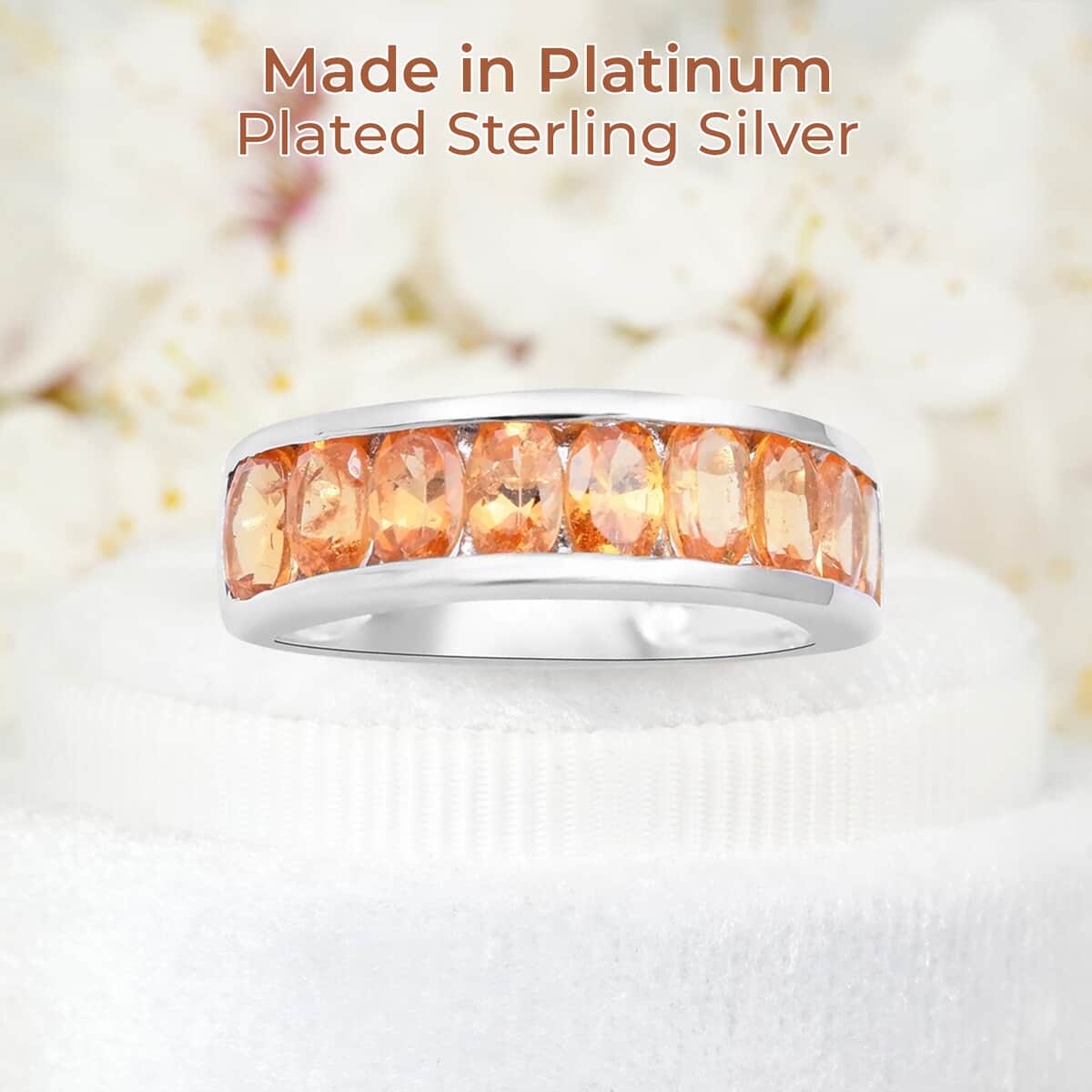 Premium Viceroy Spessartine Garnet Ring, Half Eternity Band Ring, Spessartine Garnet Half Band Ring, Platinum Over Sterling Silver Ring 2.85 ctw image number 1