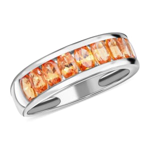 Premium Viceroy Spessartine Garnet Ring ,Half Eternity Band Ring , Spessartine Garnet Half Band Ring , Platinum Over Sterling Silver Ring 2.85 ctw