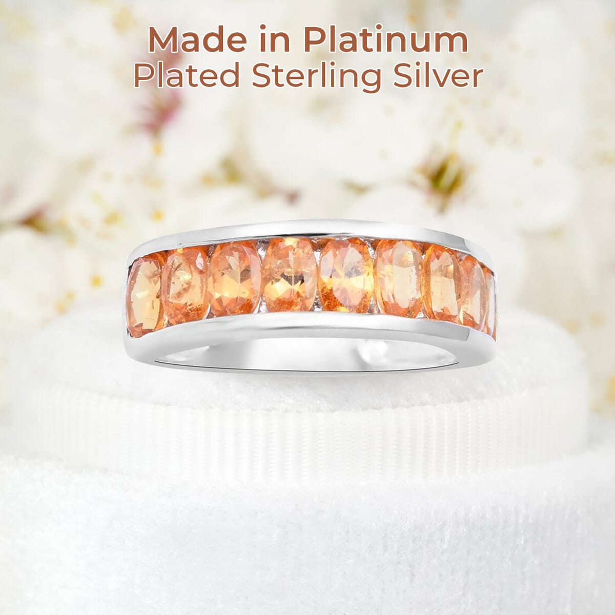 Premium Viceroy Spessartine Garnet Ring ,Half Eternity Band Ring , Spessartine Garnet Half Band Ring , Platinum Over Sterling Silver Ring 2.85 ctw image number 1