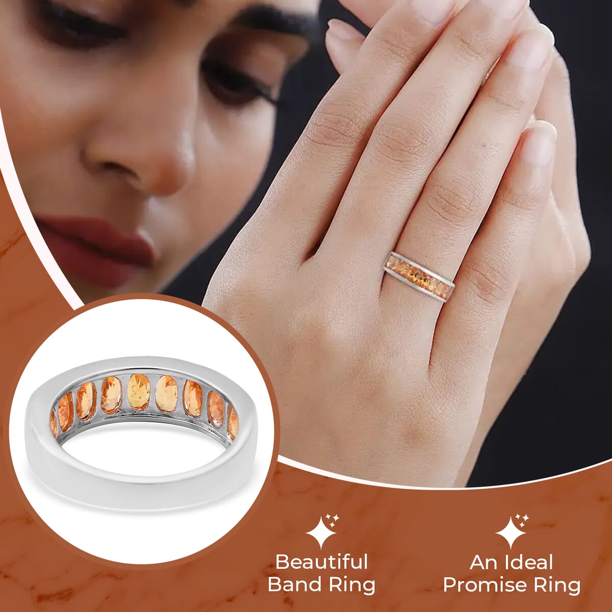 Premium Viceroy Spessartine Garnet Ring ,Half Eternity Band Ring , Spessartine Garnet Half Band Ring , Platinum Over Sterling Silver Ring 2.85 ctw image number 2