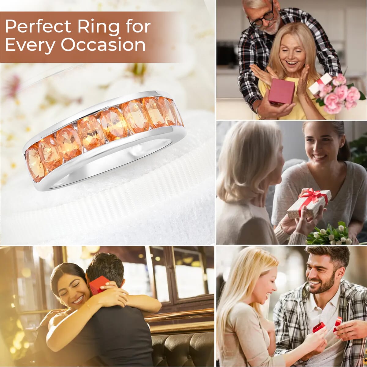 Premium Viceroy Spessartine Garnet Ring ,Half Eternity Band Ring , Spessartine Garnet Half Band Ring , Platinum Over Sterling Silver Ring 2.85 ctw image number 4