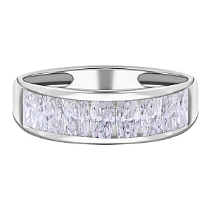 Moissanite 1.90 ctw Ring, Half Eternity Band Ring, Moissanite Garnet Half Band Ring, Platinum Over Sterling Silver Ring (Size 7.00)