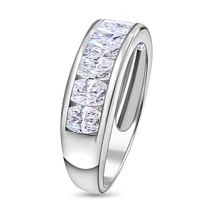 Moissanite 1.90 ctw Ring, Half Eternity Band Ring, Moissanite Garnet Half Band Ring, Platinum Over Sterling Silver Ring (Size 7.00)