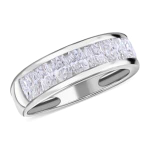 Moissanite 1.90 ctw Ring, Half Eternity Band Ring, Moissanite Garnet Half Band Ring, Platinum Over Sterling Silver Ring (Size 9.00)