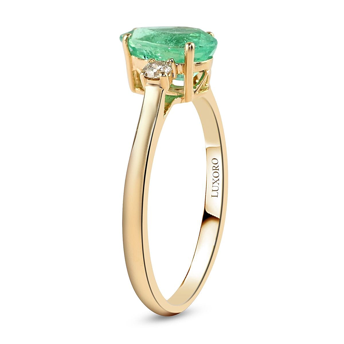 Certified & Appraised LUXORO 14K Yellow Gold AAA Boyaca Colombian Emerald and G-H I2 Diamond Ring 1.00 ctw image number 3