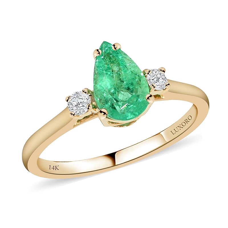 Certified Luxoro 14K Yellow Gold AAA Boyaca Colombian Emerald and G-H I2 Diamond Ring (Size 6.0) 1.00 ctw