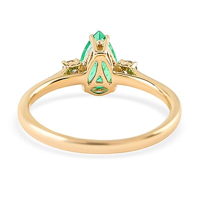 Certified Luxoro 14K Yellow Gold AAA Boyaca Colombian Emerald and G-H I2 Diamond Ring (Size 6.0) 1.00 ctw