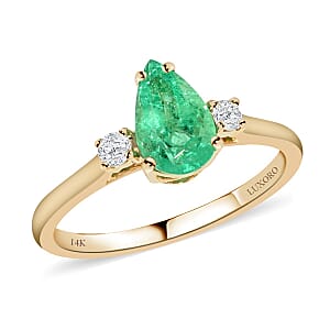 Certified & Appraised Luxoro 14K Yellow Gold AAA Boyaca Colombian Emerald and G-H I2 Diamond Ring (Size 7.0) 1.00 ctw