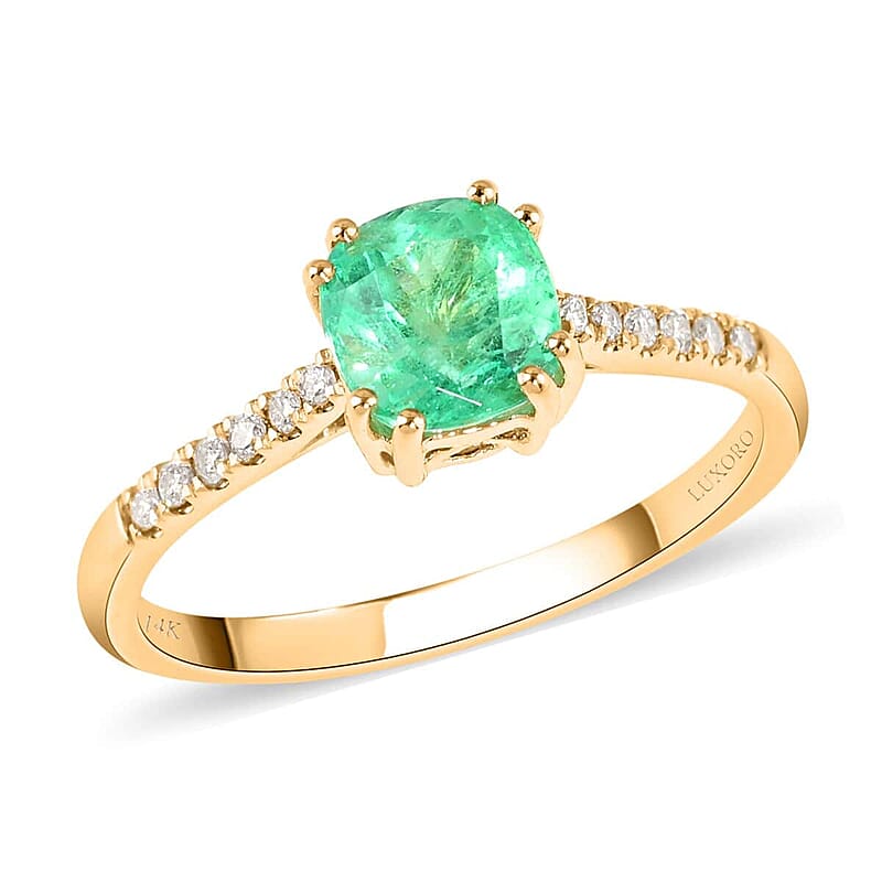 Certified & Appraised Luxoro AAA Boyaca Colombian Emerald and G-H I2 Diamond 1.10 ctw Ring in 14K Yellow Gold (Size 7.0)