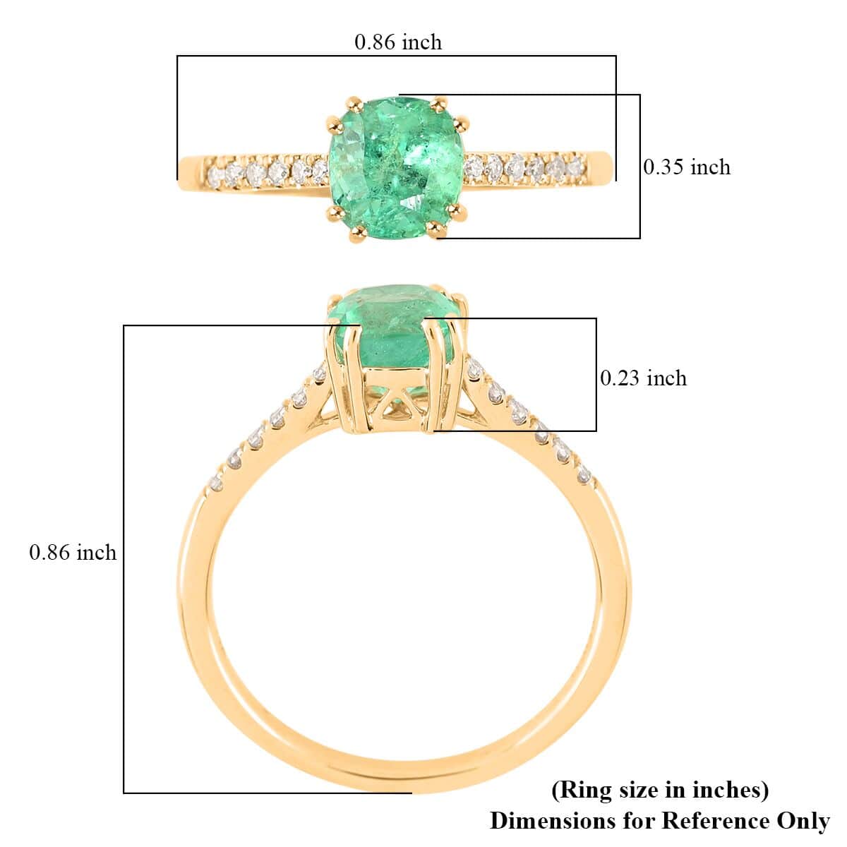 Certified & Appraised Luxoro 14K Yellow Gold AAA Boyaca Colombian Emerald and G-H I2 Diamond Ring (Size 7.0) 1.10 ctw image number 5
