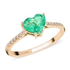 Certified & Appraised Luxoro 14K Yellow Gold AAA Boyaca Colombian Emerald and G-H I2 Diamond Ring (Size 7.0) 1.10 ctw