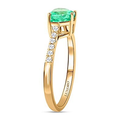 Certified & Appraised Luxoro 14K Yellow Gold AAA Boyaca Colombian Emerald and G-H I2 Diamond Ring (Size 7.0) 1.10 ctw
