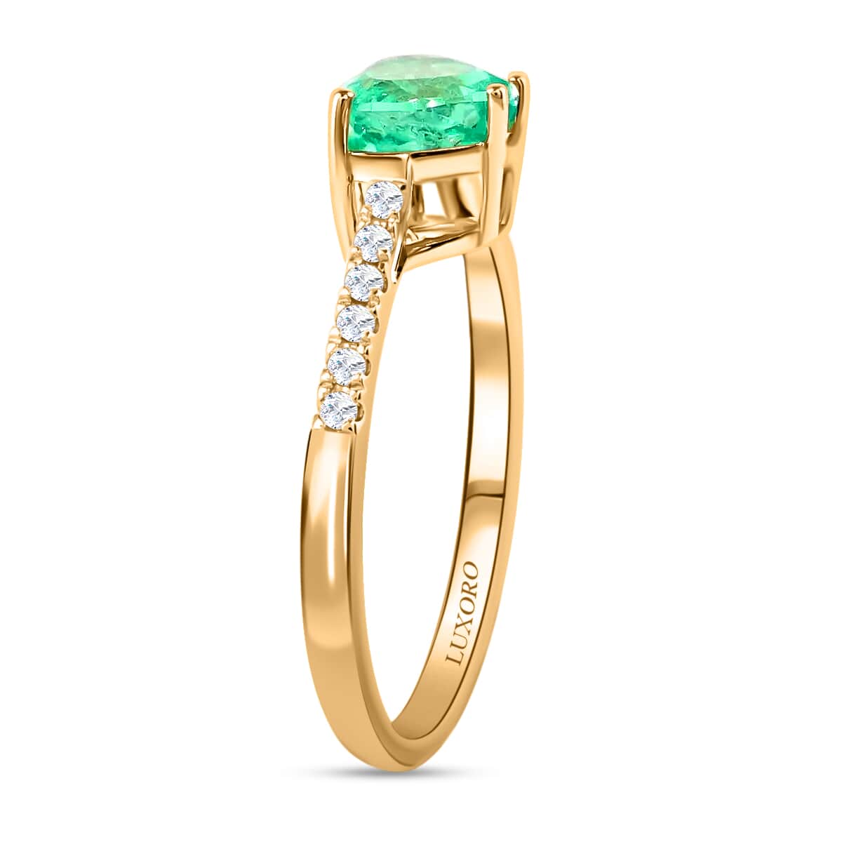Certified & Appraised Luxoro 14K Yellow Gold AAA Boyaca Colombian Emerald and G-H I2 Diamond Ring (Size 7.0) 1.10 ctw image number 3
