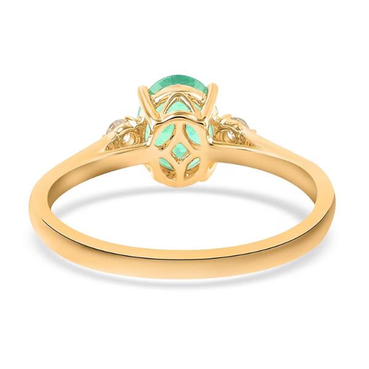 Certified & Appraised Luxoro AAA Boyaca Colombian Emerald and G-H I2 Diamond 1.10 ctw Ring in 14K Yellow Gold (Size 7.0) image number 6