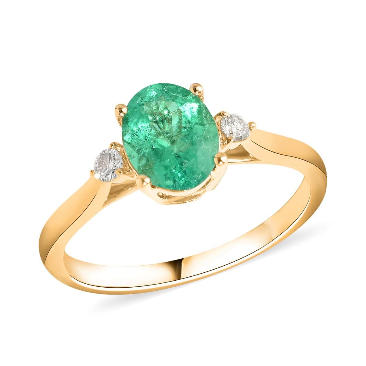 Certified & Appraised Luxoro 14K Yellow Gold AAA Boyaca Colombian Emerald and G-H I2 Diamond Ring (Size 8.0) 1.10 ctw image number 0