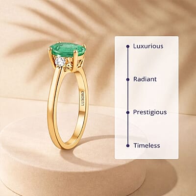 Certified & Appraised Luxoro AAA Boyaca Colombian Emerald and G-H I2 Diamond 1.10 ctw Ring in 14K Yellow Gold (Size 8.0)
