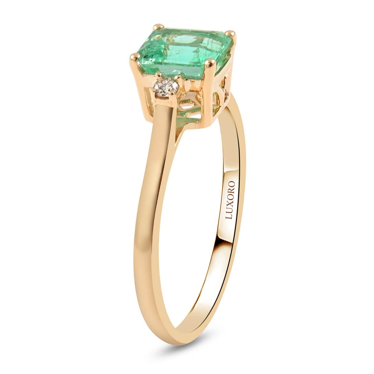 Certified LUXORO 14K Yellow Gold AAA Boyaca Colombian Emerald and G-H I2 Diamond Ring 1.15 ctw image number 3