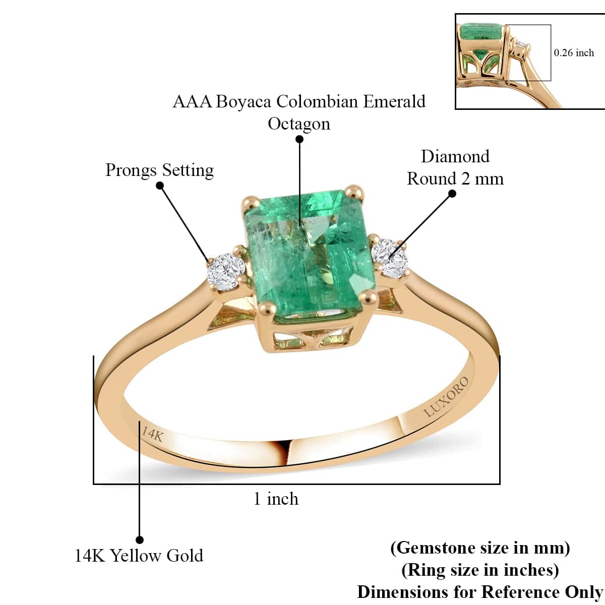 Certified LUXORO 14K Yellow Gold AAA Boyaca Colombian Emerald and G-H I2 Diamond Ring 1.15 ctw image number 4