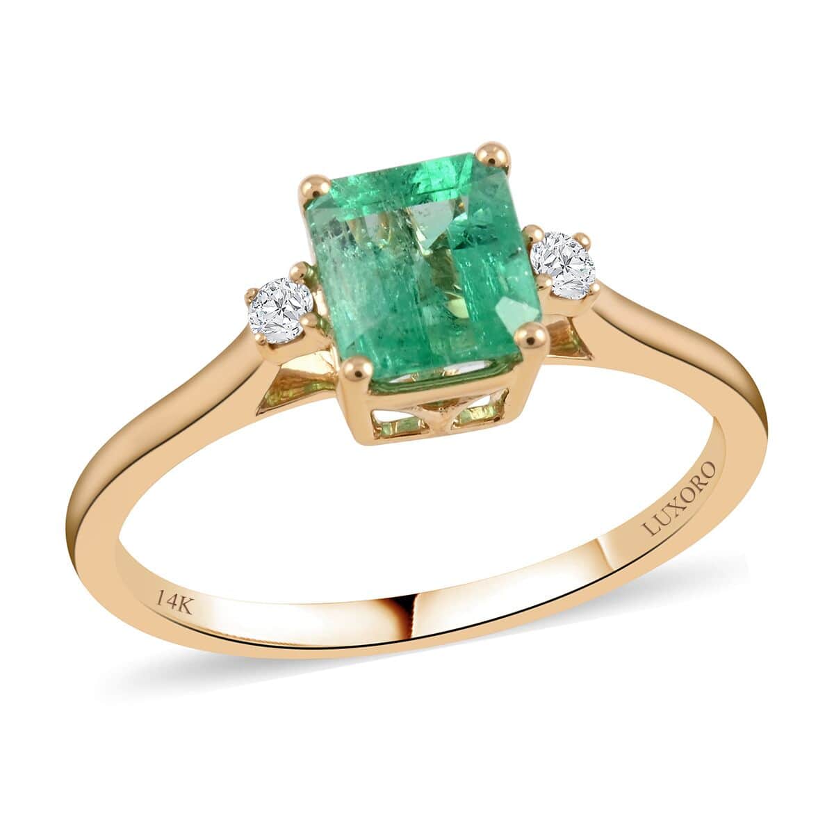 Certified & Appraised Luxoro 14K Yellow Gold AAA Boyaca Colombian Emerald and G-H I2 Diamond Ring (Size 6.0) 1.15 ctw image number 0