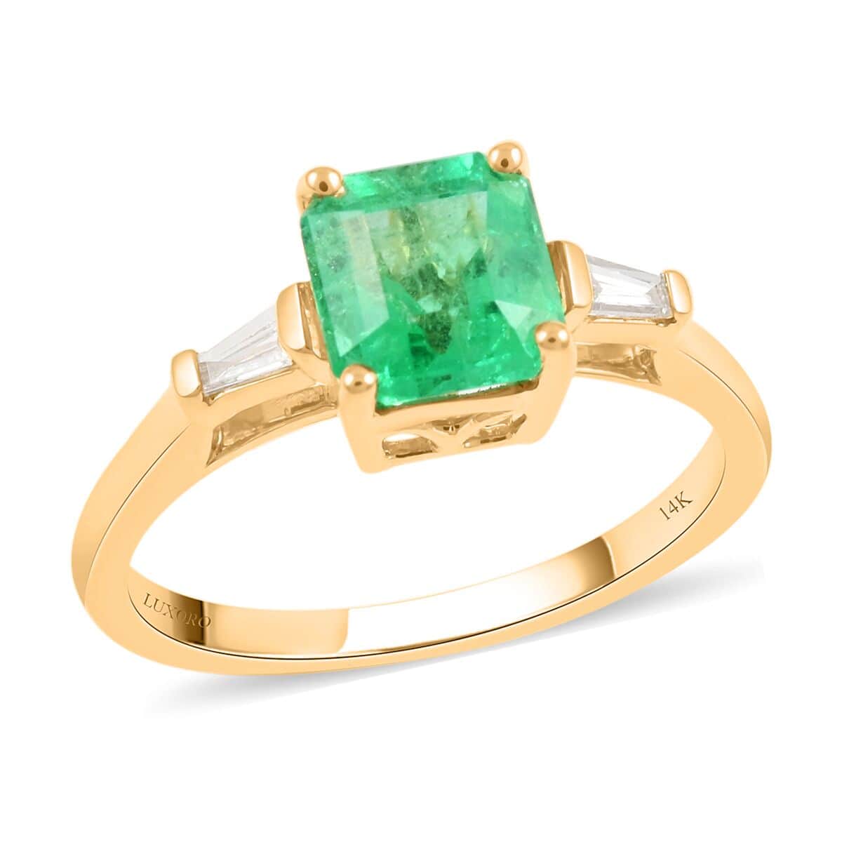 Certified LUXORO 14K Yellow Gold AAA Boyaca Colombian Emerald and G-H I2 Diamond Ring 1.15 ctw image number 0