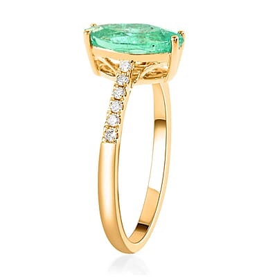 Certified Luxoro 14K Yellow Gold AAA Boyaca Colombian Emerald and G-H I2 Diamond Ring (Size 7.0) 1.20 ctw