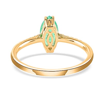 Certified Luxoro 14K Yellow Gold AAA Boyaca Colombian Emerald and G-H I2 Diamond Ring (Size 7.0) 1.20 ctw