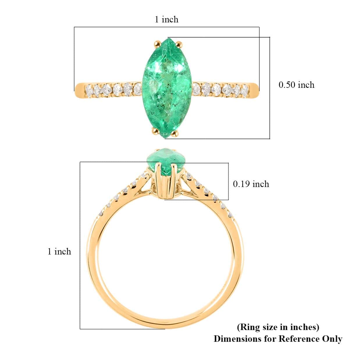 Certified Luxoro 14K Yellow Gold AAA Boyaca Colombian Emerald and G-H I2 Diamond Ring 1.20 ctw image number 5