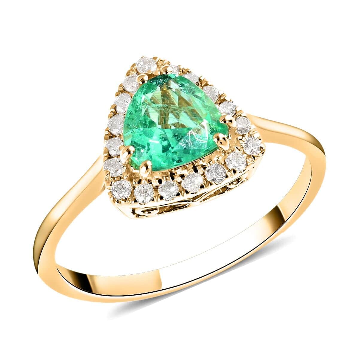 Certified & Appraised LUXORO 14K Yellow Gold AAA Boyaca Colombian Emerald and G-H I2 Diamond Halo Ring 1.25 ctw image number 0