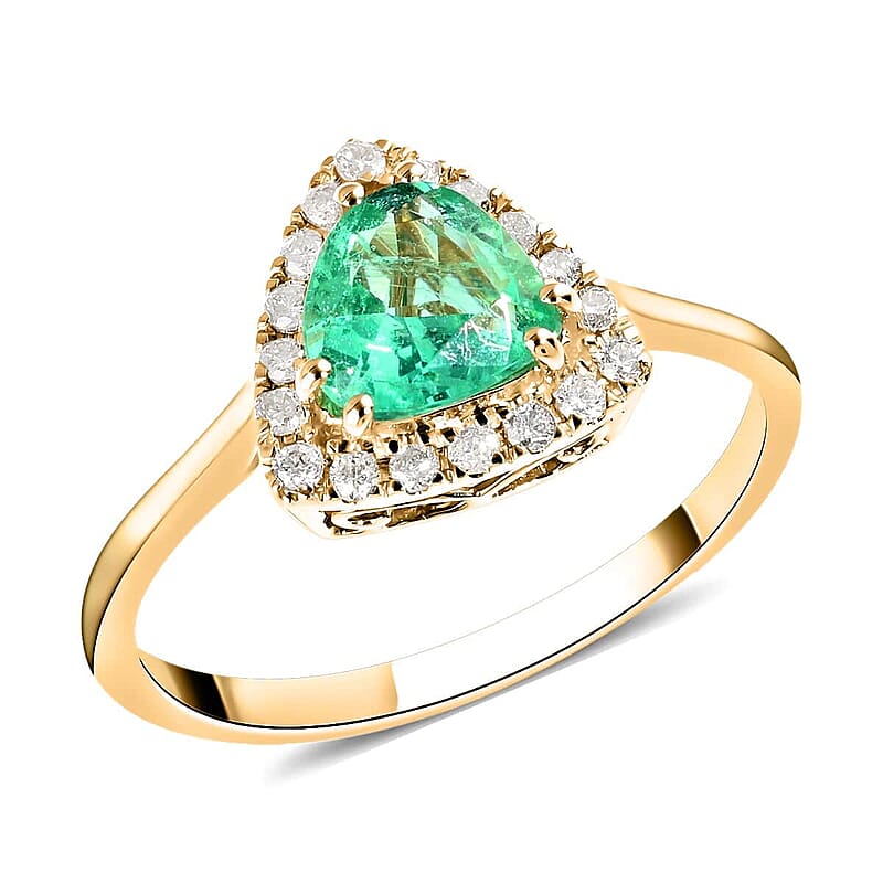 Certified & Appraised Luxoro 14K Yellow Gold AAA Boyaca Colombian Emerald and G-H I2 Diamond Halo Ring (Size 7.0) 1.25 ctw