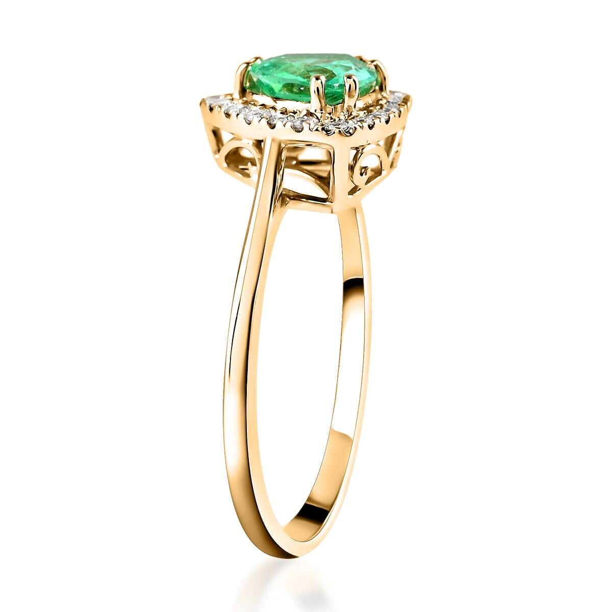 Certified & Appraised LUXORO 14K Yellow Gold AAA Boyaca Colombian Emerald and G-H I2 Diamond Halo Ring 1.25 ctw image number 3