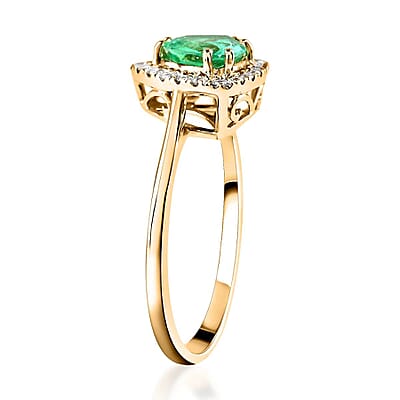Certified & Appraised Luxoro 14K Yellow Gold AAA Boyaca Colombian Emerald and G-H I2 Diamond Halo Ring (Size 7.0) 1.25 ctw