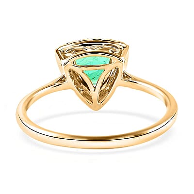 Certified & Appraised Luxoro 14K Yellow Gold AAA Boyaca Colombian Emerald and G-H I2 Diamond Halo Ring (Size 7.0) 1.25 ctw