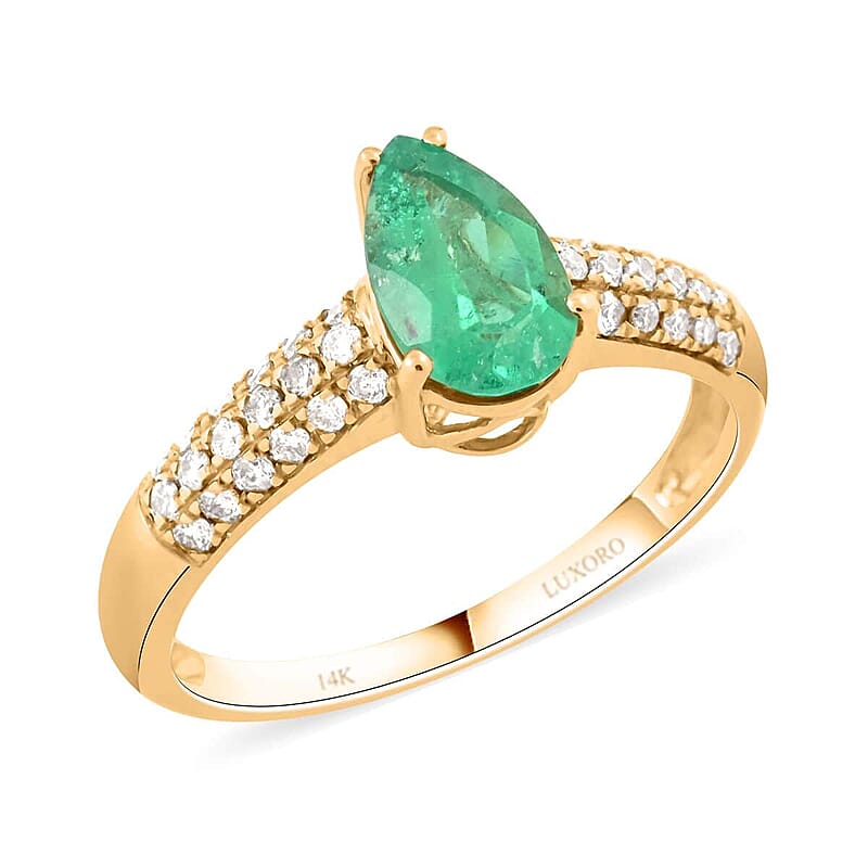 Certified & Appraised Luxoro AAA Boyaca Colombian Emerald and G-H I2 Diamond 1.50 ctw Ring in 14K Yellow Gold (Size 7.0)