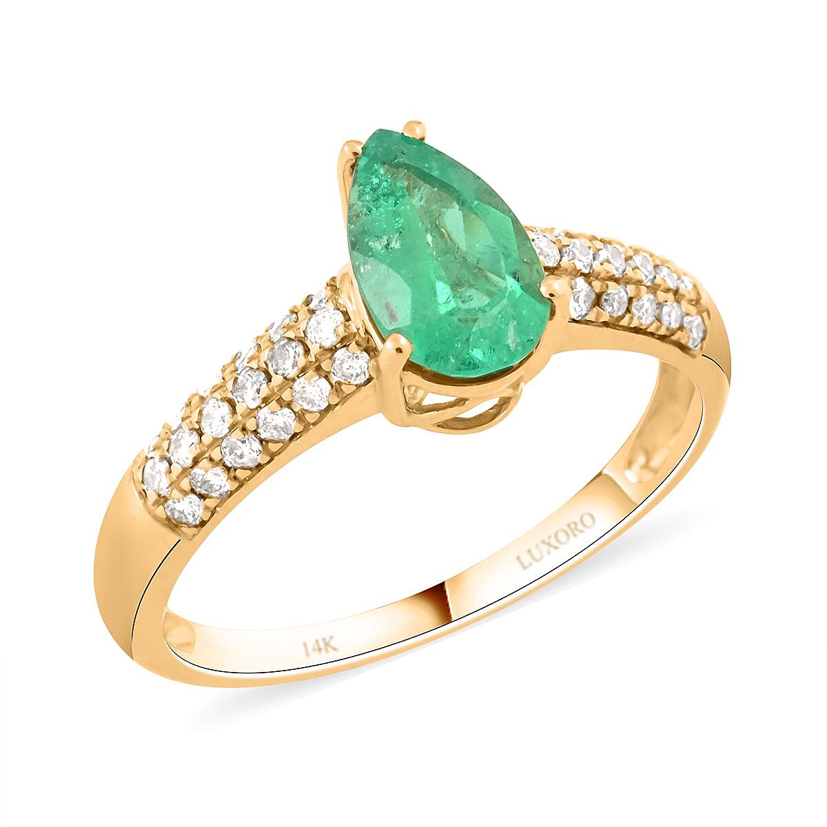 One Of A Kind Certified & Appraised Luxoro AAA Boyaca Colombian Emerald and G-H I2 Diamond 1.50 ctw Ring in 14K Yellow Gold (Size 9.0) image number 0